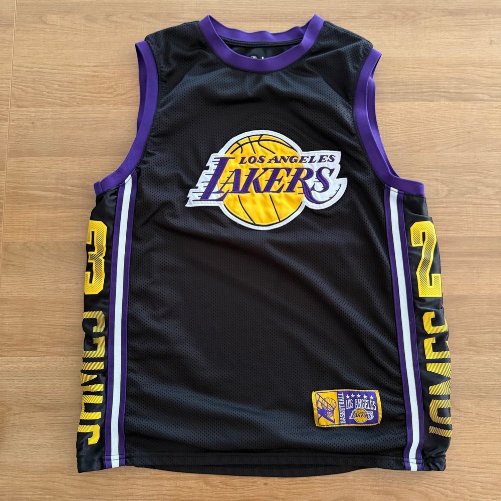 NBA Los Angeles Lakers LeBron James 23 Mesh Basketball Jersey Black Purple Large